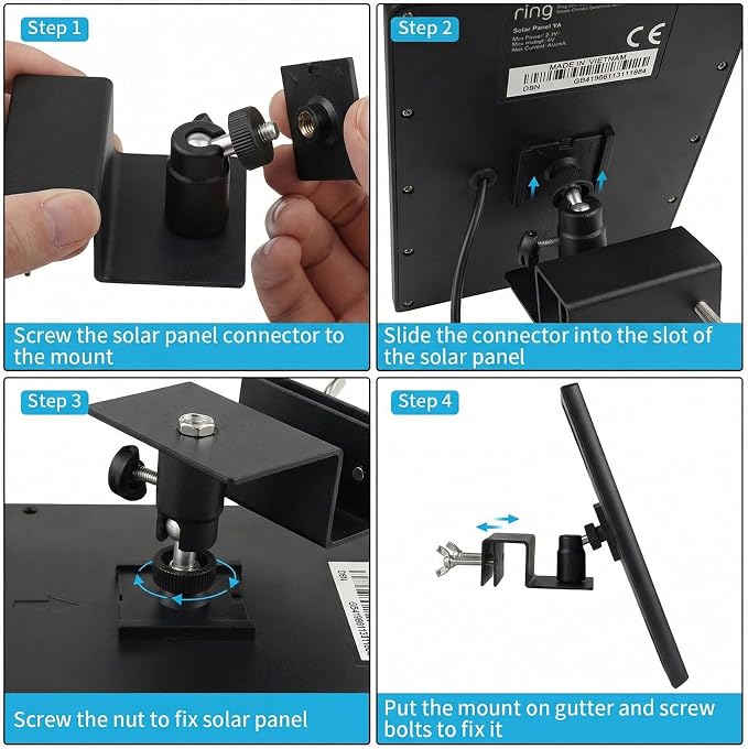 ALERTCAM Gutter Mount for Solar Panel, Adjustable Weatherproof Aluminum Alloy Mount Bracket, Perfect Angle to Get Adequate Sunlight (Black) - Image 6