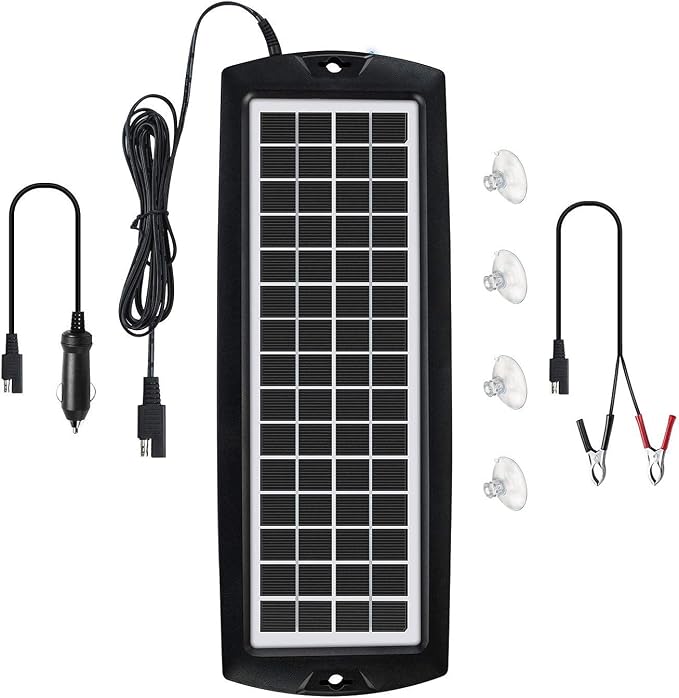 Sunway Solar Car Battery Trickle Charger & Maintainer 5W Solar Panel Power 12V Charger kit Portable Waterproof for Automotive RV Marine Boat Truck Motorcycle Trailer Tractor Powersports Snowmobiles by Sunway+Solar