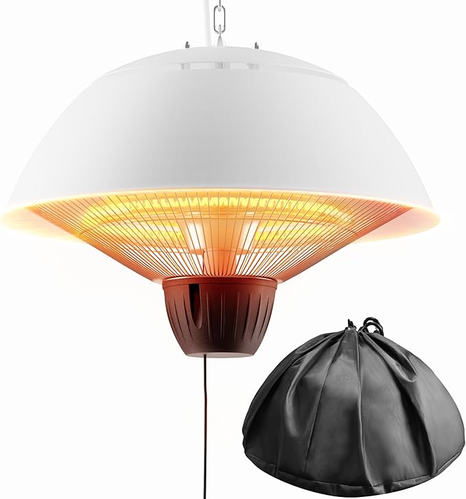 Electric Outdoor Heater, 1500W Hanging Ceiling Mounted Infrared Patio Heater for Outdoor Use, Waterproof Electric Heater for Porch, Balcony, Garage, Adjustable Height, White