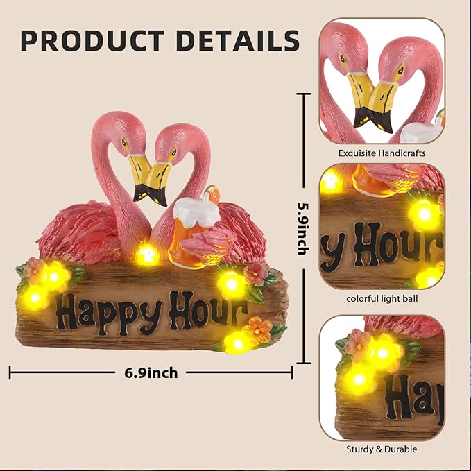 Solar Flamingo Garden Decor 5.9" Pink Flamingo Statue Solar Lights Outdoor Resin Garden Statues for Outside Yard Porch Lawn Unique Birthday Housewarming Gift for New Home Women Mom Grandma