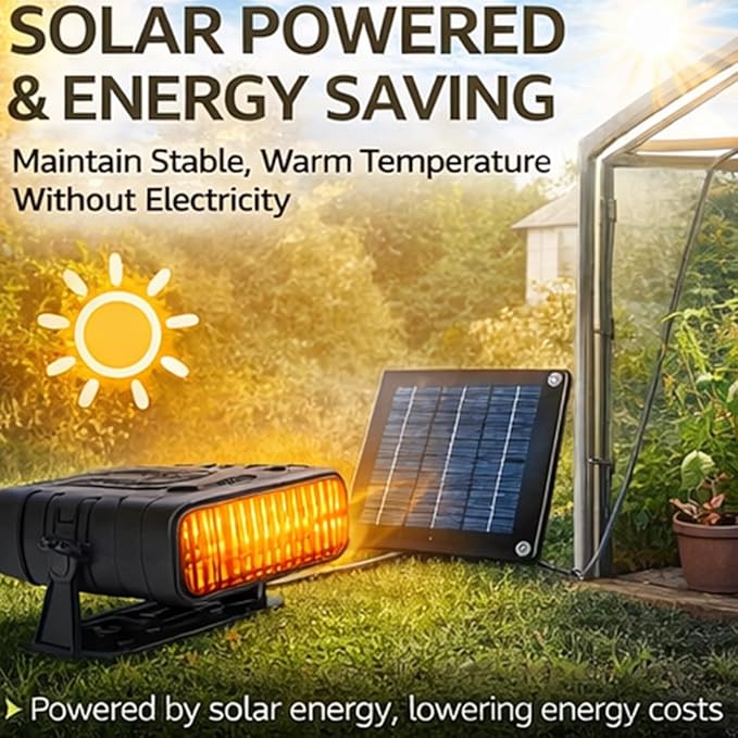 Solar Heater for Greenhouse, Solar Heater for Chicken Heater, Solar Powered Heater for Outdoor Use, Dog House, Shed, Pet Shelter - Smart Thermostat, Weather-Resistant, Easy Mount (Black-20W)