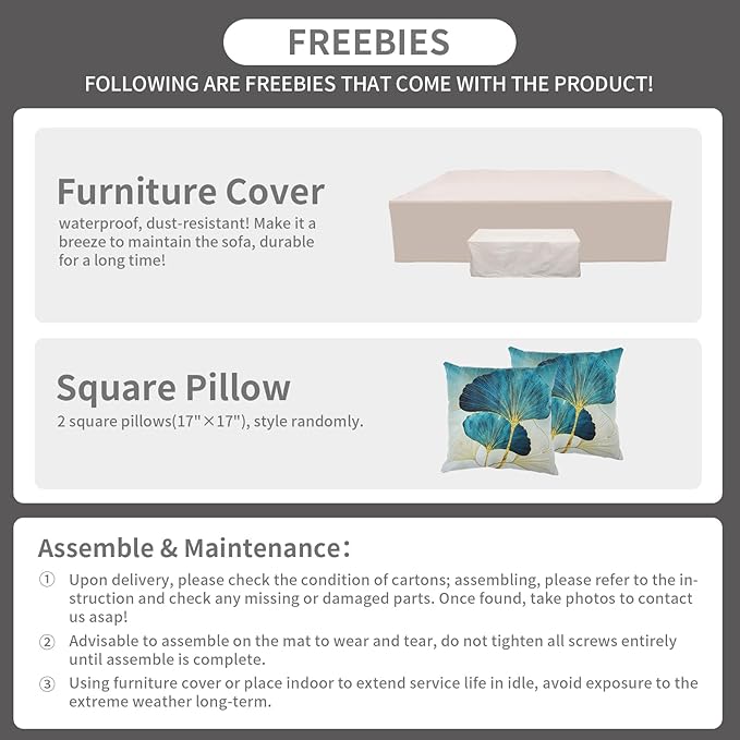 7 Pieces Outdoor Wicker Furniture Conversation Set Patio Sectional Sofa Couch Patio Storage Table Thicken(5") Non-Slip Cushions Furniture Cover, Navy Blue