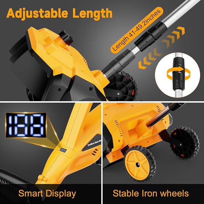 17-Inch Cordless Snow Shovel with Wheels, 9000mAh Brushless Electric Snow Blower Battery Powered, 26Ft Snow Thrower Distance&Adjustable Plate, Snow Removal for Driveway Deck Sidewalks - Image 8