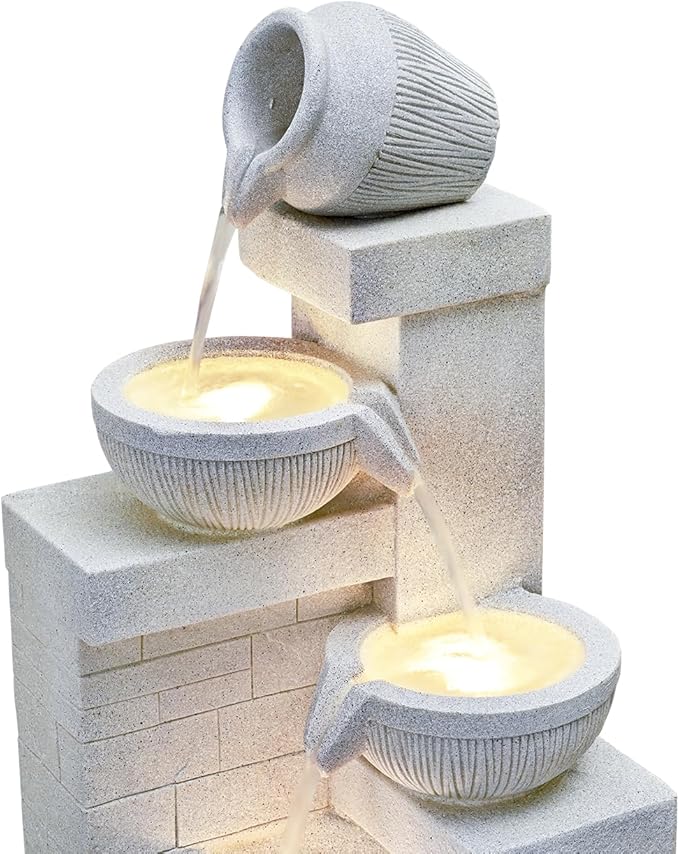 42.52" Outdoor Garden Water Fountain with Lights 4 Tiers Cascading Large Waterfall Floor Standing Fountain for Patio, Backyard, Deck, Porch and Home Art Decor