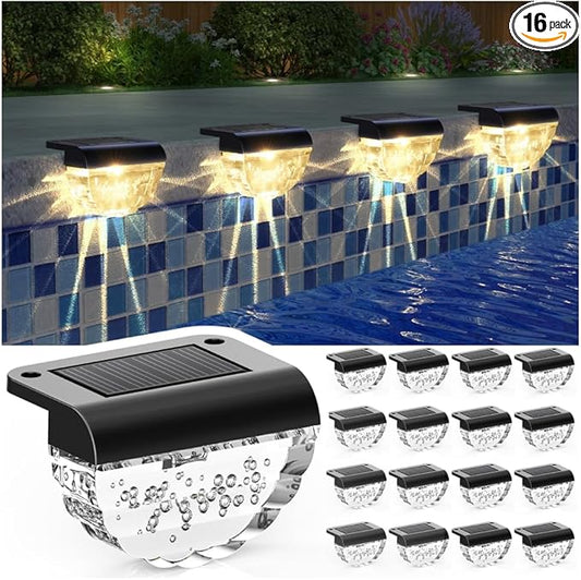 16 Pack Solar Deck Lights Outdoor, Solar Step Lights Waterproof for Outside, Yard, Patio, Garden, Pool, Railing, Stairs, Fence (Warm White)