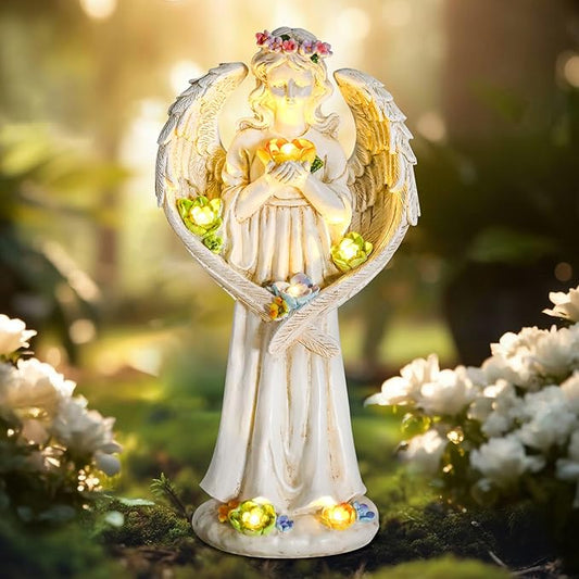 Solar Angel Outdoor Garden Decor Statues - 11.5 inches Angel Figurines Outdoor Sculptures with Succulent, Garden Statues for Outside, Patio, Balcony, Lawn Ornaments or Housewarming Gift