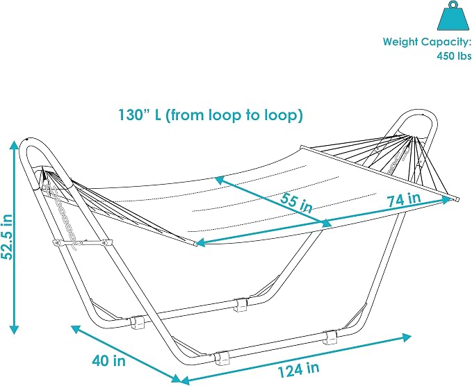 Sunnydaze Double Quilted Fabric Hammock with Universal Steel Stand - 450-Pound Capacity - Black Stand - Misty Beach - Image 6