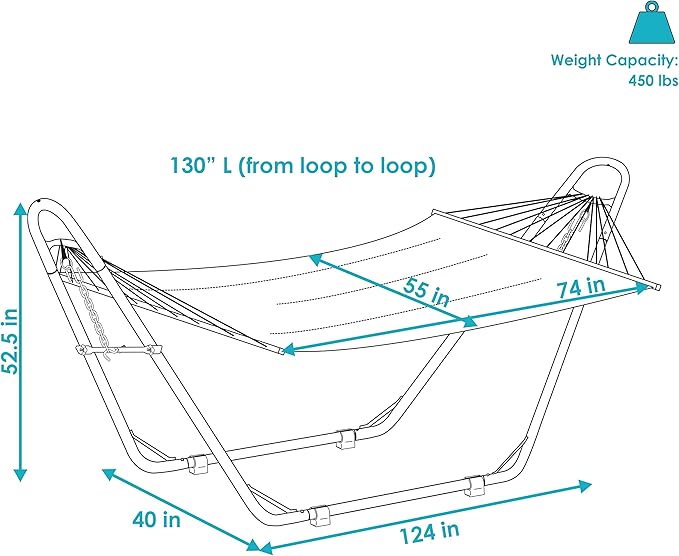 Sunnydaze Double Quilted Fabric Hammock with Universal Steel Stand - 450-Pound Capacity - Black Stand - Blue and Green - Image 6