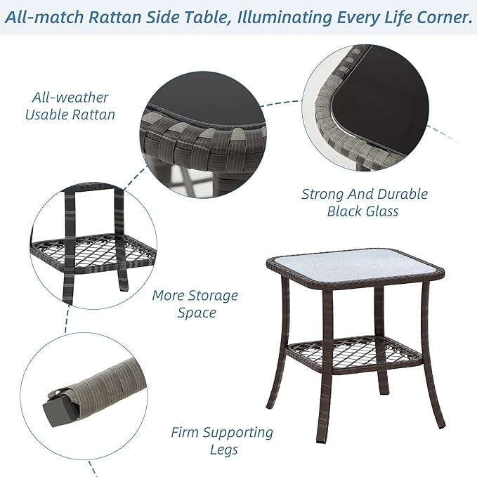 HOMREST 5 Piece Outdoor Patio Furniture Set-360 Wicker Swivel Chairs Set of 2 w/ 2 Ottoman, Coffee Table & Cushions Patio Bistro Set for Garden, Balcony (Navy)