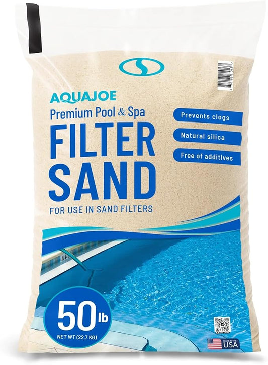 Aqua Joe Premium Pool and Spa Filter Sand, Natural Silica, 50 Lb Bag - Above Ground and Inground Swimming Pool System Accessory for Care, Cleaning, and Maintenance, FLTSAND50 by AquaJoe%C2%AE