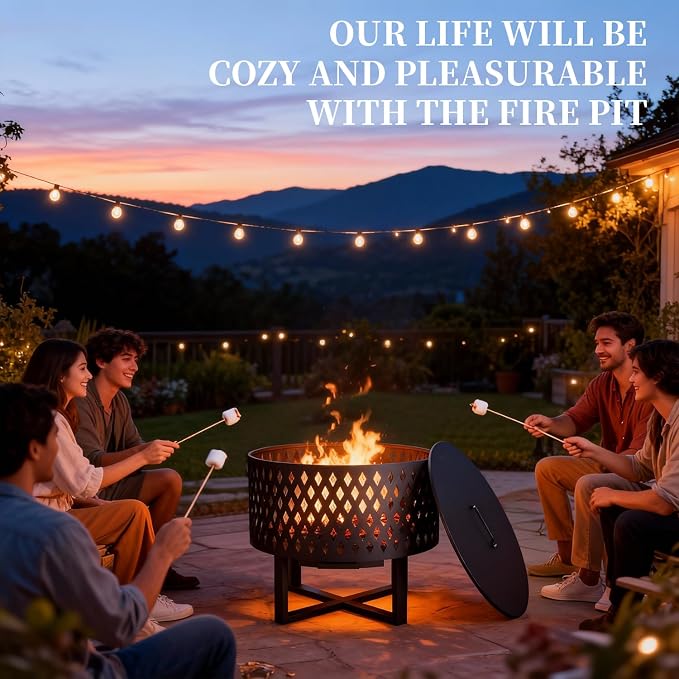 Outdoor Fire Pit, Fire Pits for Outside, Wood Burning Fire Pit with Lid, Bonfire Firepits for Patio, Backyard, Garden, Camping - Image 2