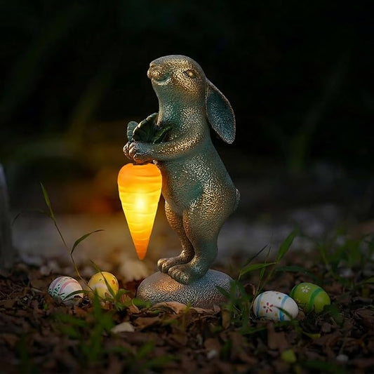 PETAFLOP Solar Garden Rabbit Statue Decor, Easter Bunny Figurine for Patio Yard Balcony Outdoor Home, Birthday Housewarming Gifts for Mom Grandma