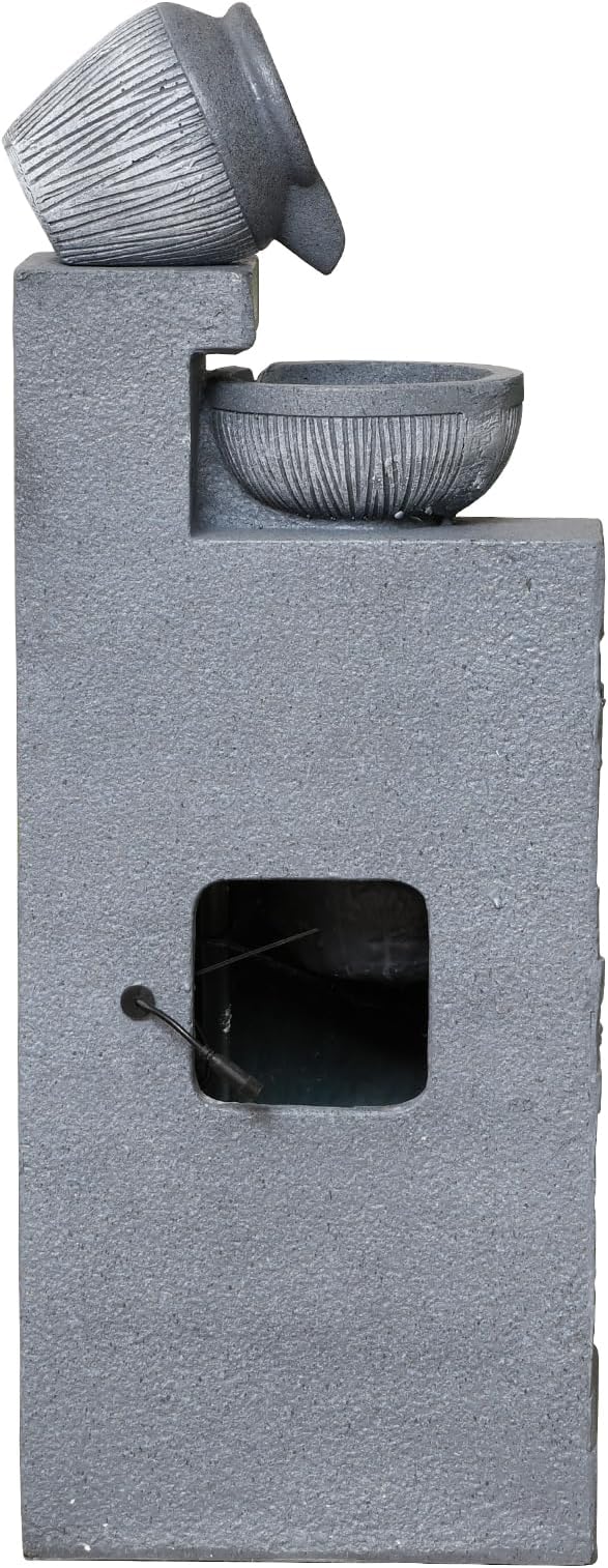 31.89" Outdoor Garden Water Fountain with Lights 4 Tiers Cascading Large Waterfall Floor Standing Fountain for Patio, Backyard, Deck, Porch and Home Art Decor