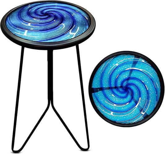 LIFFY Patio Side Table, Small Round End Table, Metal Side Table Outdoor, Small Porch Table for Indoor Balcony Furniture Decor (Blue 12 inch) by LiffyArt
