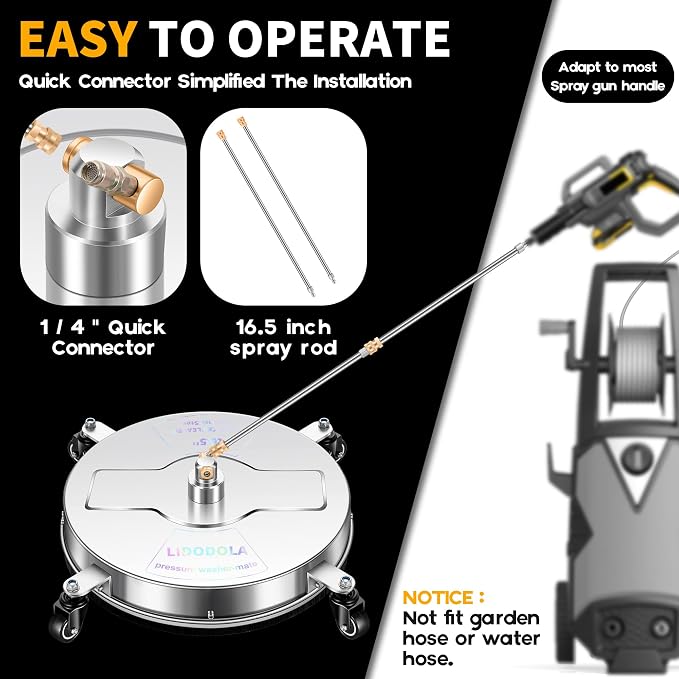 16.5" Pressure Washer Surface Cleaner with 4 Wheels - Stainless Steel Surface Cleaner for Pressure Washer Attachment for Concrete, Driveway, Patio, Sidewalk, Deck and Daily Washing - PWS16.5 - Image 5