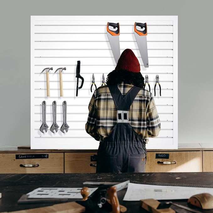 NeatiEase Slatwall Panel Wall Storage Systems, 4 x 4ft Slat Wall Paneling Garage Wall Organizer, Heavy Duty Wall Mounted PVC Wall Rack (White) - Image 7