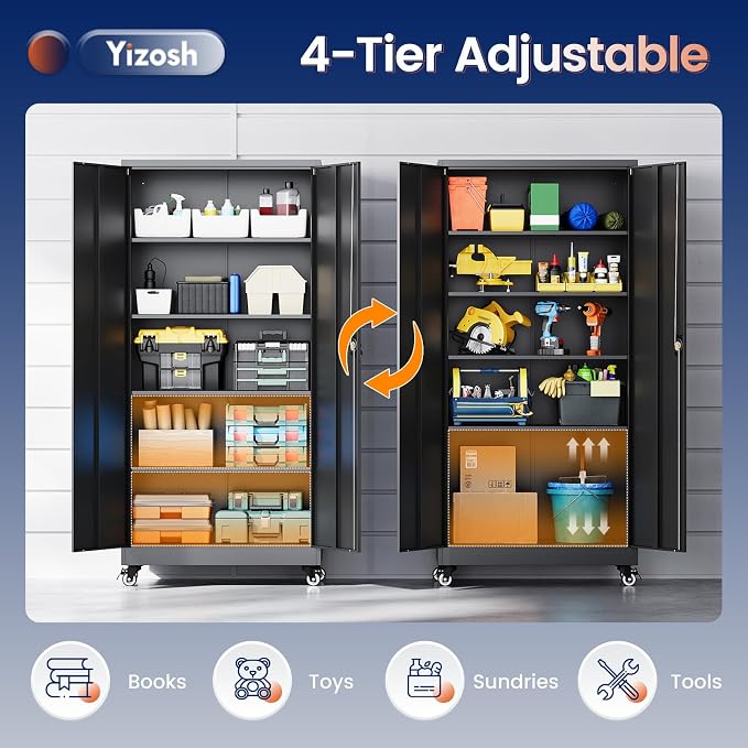 Yizosh Metal Garage Storage Cabinet with Locking Doors and Adjustable Shelves,- 75" Rolling Steel Tool Cabinet for Home Office,Garage,Warehouse - Image 5