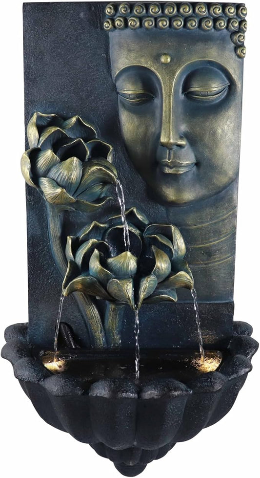 Wall-Mounted Buddha Statue Water Fountain - with Cascading Lotus Buddha Head Design, Best for Home,Gardens, Patios, Balconies Outdoor and Indoor Wall Decor,32.3''Tall