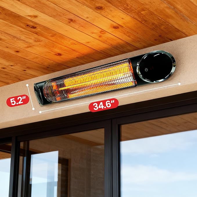 Electric Outdoor Heater, Infrared Patio Heater for Outdoor/Indoor Use, Wall Mounted/Ceiling/Infrared Heater Outdoor, 1500W Electric Patio Heater, MATT BLACK