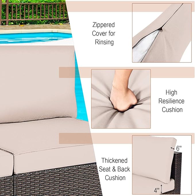 Tangkula 2 PCS Outdoor Wicker Armless Sofa, Patio Rattan Sectional Sofa Set w/2 Thick Seat Cushions and 2 Back Cushions, Additional Seats for Balcony Garden Patio Poolside (Black)