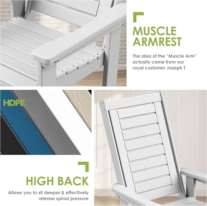 GREENVINES Outdoor Rocking Chair Set | 3-Piece | 2 Rocking Chairs with 1 Side Table | Porch Rocker | HDPE Plastic | White | Patio Furniture Sets | High Back | Big & Tall | Ladder Back - Image 7
