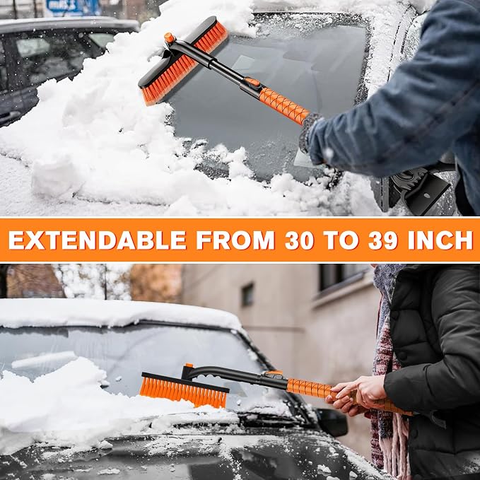 Showvigor Extendable Snow Brush and Ice Scraper for Car, 30"-35"-39" Adjustable Long Handle & 4.3" Ice Chipper, 360?? Pivoting Brush Head & Comfortable Antiskid Grip - Image 5