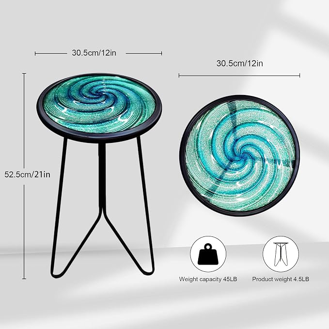 LIFFY Patio Side Table, Small Round End Table, Metal Side Table Outdoor, Small Porch Table for Indoor Balcony Furniture Decor (Green 12 inch) - Image 3