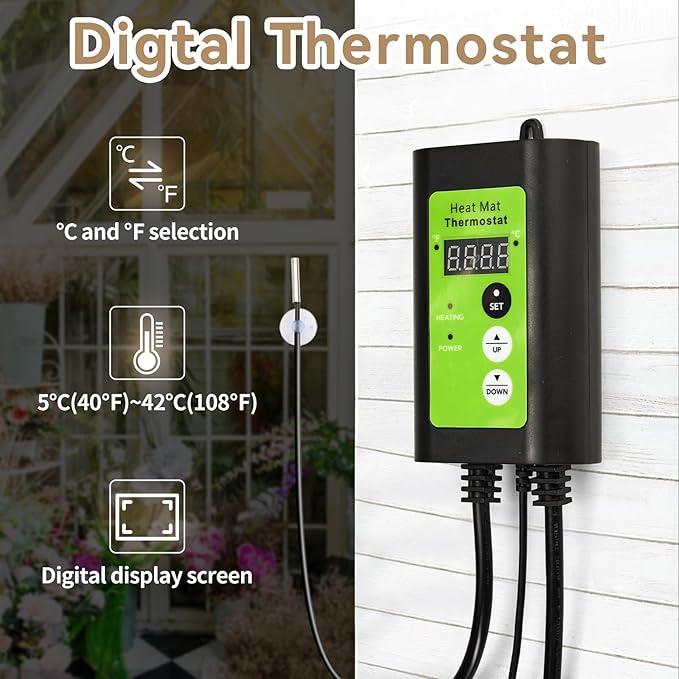 Greenhouse Heater with Digital Thermostat, 1500W Electric Outdoor Heaters for Patio, Fast Heating, Overheat Protection, Dustproof Design for Grow Tent, Green House, Flower Room, Black-Yellow