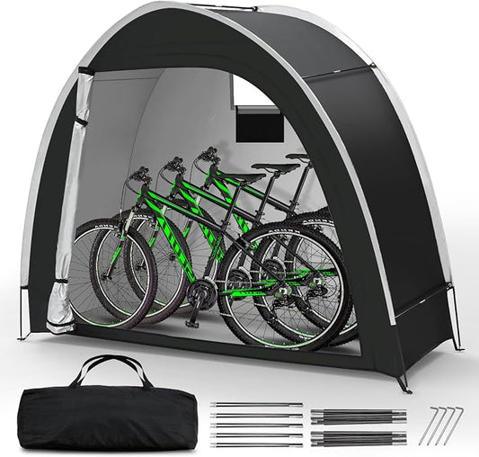 Bike Storage Tent for Outdoor, 2-3 Bike Capacity with Extra Top Space, PU5000 Waterproof 210D Oxford Fabric with Taped Seams, Portable Floor Storage Shed for Bicycle, Motorcycle & Garden Tools, etc by Dikutar