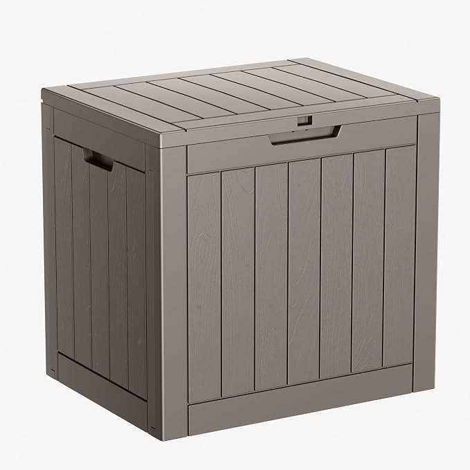 PatioZen 31 Gallon Resin Deck Box, Lockable Patio Outdoor Storage Box for Furniture, Garden Tools and Tools Storage, Waterproof Outside Storage Boxes - Grey by OutdoorLivingPerfected