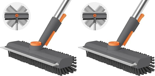Floor Scrub Brush with Long Handle, 3 in 1 Scrape and Heavy-Duty Stiff Bristle Scrubber Brush for Cleaning Shower Bathroom, Patio, Pool, Garage, Kitchen, Wall and Deck (Gray, 2 Pack) by AIRU