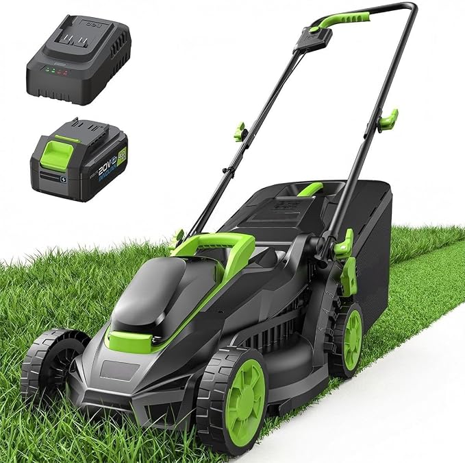 13-Inch Cordless Electric Lawn Mower, 21V Brushless Battery Push Mower with 4.0Ah Battery & Charger, 5-Position Height Adjustment, 8-Gallon Grass Bag by Unknown