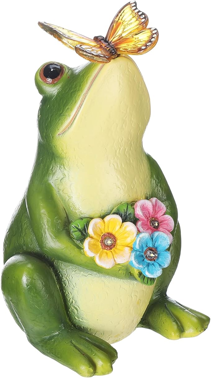 Solar Garden Frog Decor Resin Outdoor Frog Decor Figurine with LED Light Frogs Garden Statue for Outside Yard Patio Balcony Ornament Housewarming Gift for Women Mom Grandma