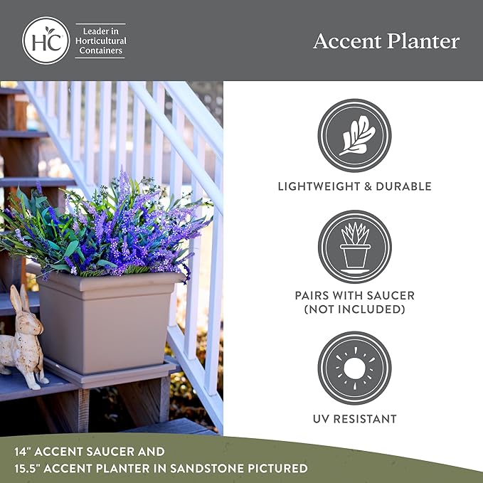 The HC Companies Accent Square Plant Pot w/Drainage - Classic Planters for Outdoor Plants & Indoor Plants - Lightweight & UV-Resistant Square Planter Box (15.5”, Cappuccino, Pack of 1)