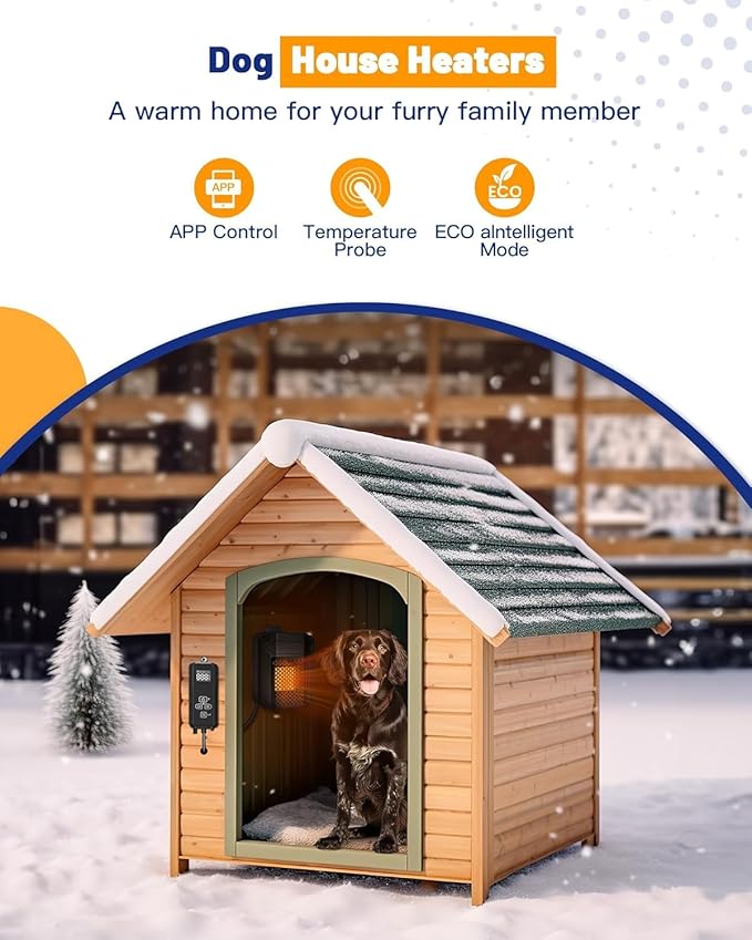 Kiroto Outdoor Dog House Heater with Thermostat APP Control - Outdoor Pet House Heater with WIFI, 500W Dog House Heaters for Outside Doghouse, Heated Dog House for Winter ith Adjustable Temp & Timer