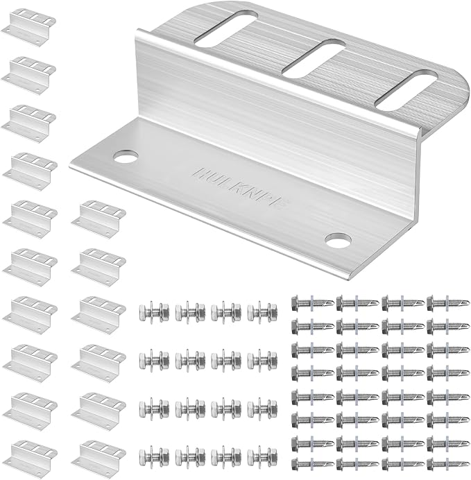 Z Brackets Solar Panel Mounting Kit (16 Pack) Heavy Duty Multi-Slot Aluminum Corrosion-Resistant for RV, Boat, Roof, Off-Grid & Solar Panel Hold Down by HULKNPE