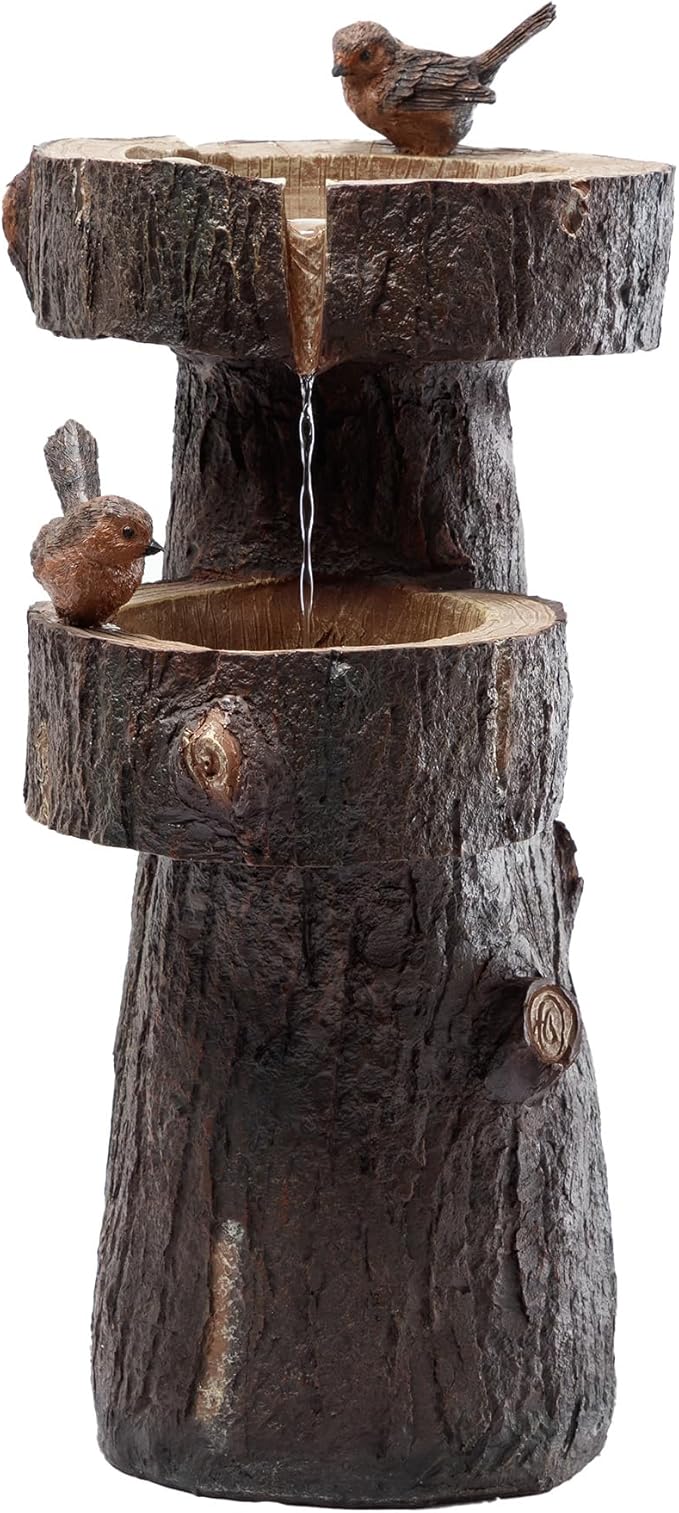 22.4" Tall Outdoor Water Fountain, 2 Tier Cascading Bowls and Stacked Water Fountain with LED Lights, for Yard Décor, Backyard, Patio and Deck (22.4'')