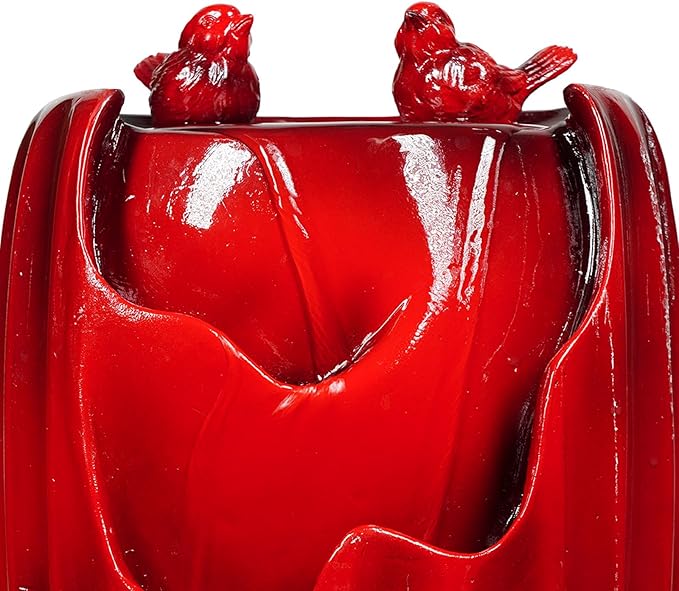 Ferrisland Solar Powered Water Fountain with LED Lights, 20" H Resin Red Vase Outdoor Freestanding Fountain with Pump, Bird Water Fountain & Water Falls for Outside Garden & Backyard Decking Décor