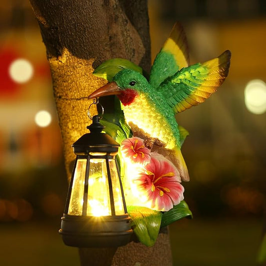 Solar Garden Decor Hummingbird Statues Lights, Christmas Birthday Gifts for Women Mom Men, Outdoor Decor Yard Art Tree Wall Gate Balcony