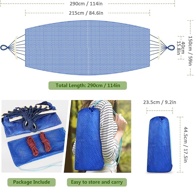 Outdoor Hammock, Super Soft and Breathable Mesh Hammock Made of Cool Nylon with Wooden Bars for Indoor, Balcony, Terrace, Garden, Camping, Backpacking - Image 4