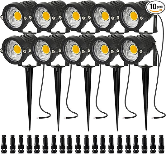 10 Pack Low Voltage Landscape Lights LED 5W Landscape Lighting with connectors AC/DC 12V-24V Outdoor Spotlight IP66 Waterproof Tree Flag Lights Warm White Spotlights for Yard Garden Pathway