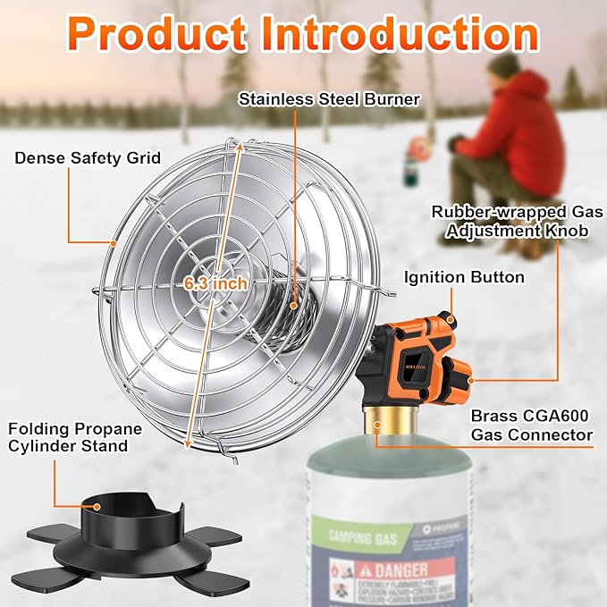 Propane heater, 2000℉ Portable Propane Heater with Foldable Gas Cylinder Stand for Camping, Tent, Hiking, Ice Fishing, and Hunting(Fuel Cylinder Not Included)