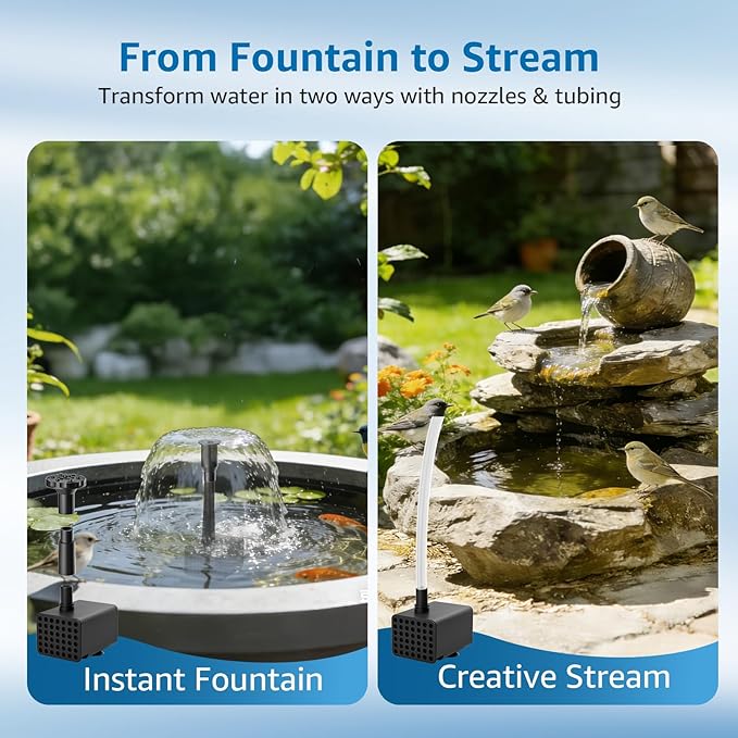 Solar Fountain Pump for Bird Bath, 5.5W Solar Pond Pump with 9.8ft Power Cord, 5 Spray Modes & 4ft Hose, Dry-Run Protection Solar Water Pump for Small Pond Fish Tank Garden Water Features