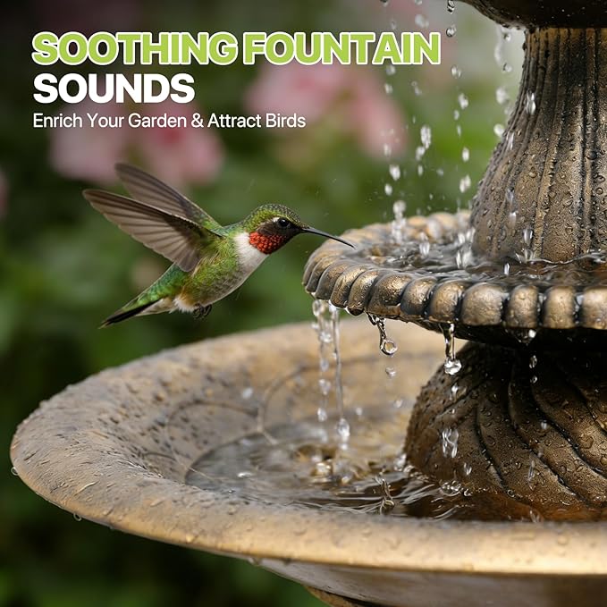 Magshion 37" Tall 3-Tier Outdoor Water Fountain, Pedestal Bird Bath for Outside, Cascading Water Feature and Birdbath for Garden, Patio, Deck, and Backyard, 1.3-Gallon (5L) Capacity, Bronze
