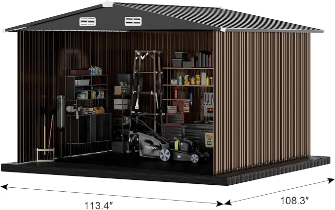 COMHOMA Shed Outdoor Storage Shed Metal,Lockable Doors Tool Sheds with Sloping Roof,Steel Garden Shed with Air Vent for Backyard,Patio,Lawn,Poolside (Brown, 10'x10') - Image 3