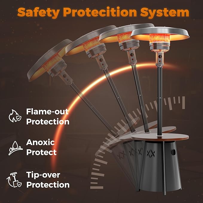 Pamapic Patio heater, 50,000 BTU Propane Outdoor Heater with Round Table, Premium 304 Stainless Steel Burner, Triple Protection System，2 in 1 Patio Heater for Outdoor Use, Residential & Commercial Use
