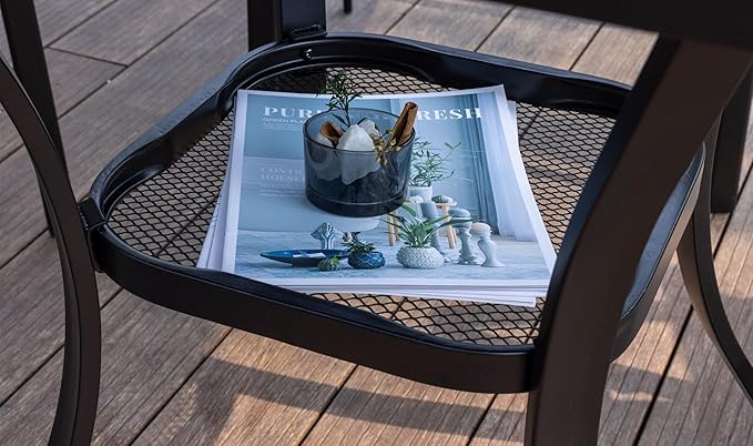 VICLLAX Outdoor Dining Set for 2, Small Patio Table and Chairs Set of Stackable Patio Sling Chairs and Square Dining Table for Front Porch, Blue Fabric and Black Table - Image 6