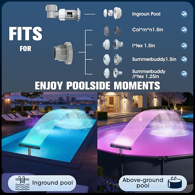 Upgraded Pool Fountain with Remote, Adjustable Waterfall Pool Sprinkler Fountains with Lights, Spray Water Fountains for Above Ground and Inground Pool for Cooling-Purple