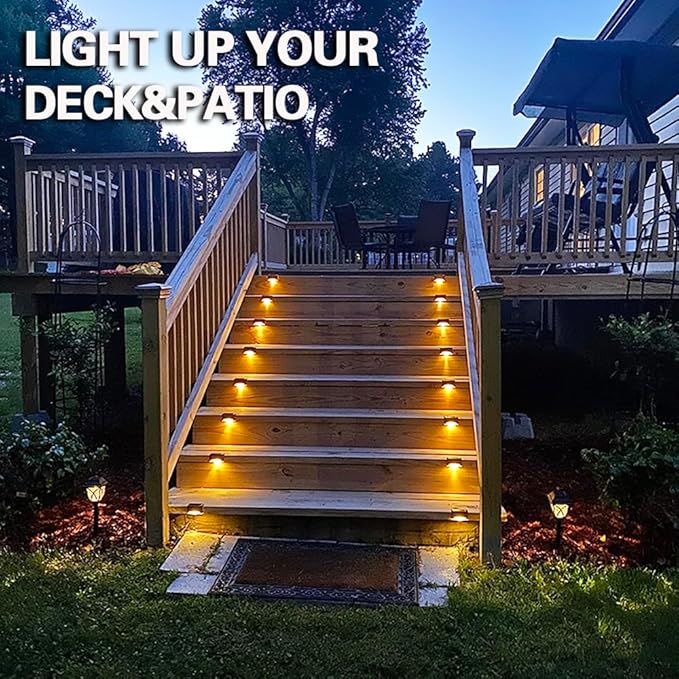 Solar Deck Lights Outdoor, 24 PCs LED Solar Fence Lights Waterproof, Garden Decorative Step Lights, LED for Patio Porch Stairs Yard Driveway Pathway (Cool White, 24-Pack)