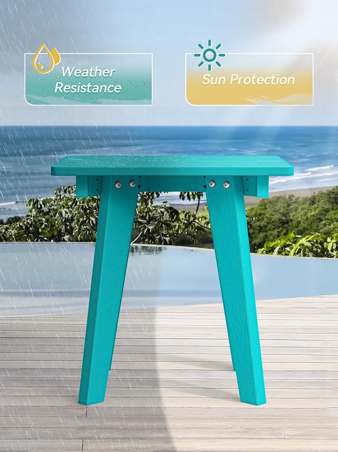 Outdoor Side Table, HDPE Weather Resistant Small Patio Table for Porch and Balcony, 200 LBS Capacity Heavy Duty Small Outdoor Table for Backyard and Pool, Easy Maintenance, Aruba Blue - Image 4